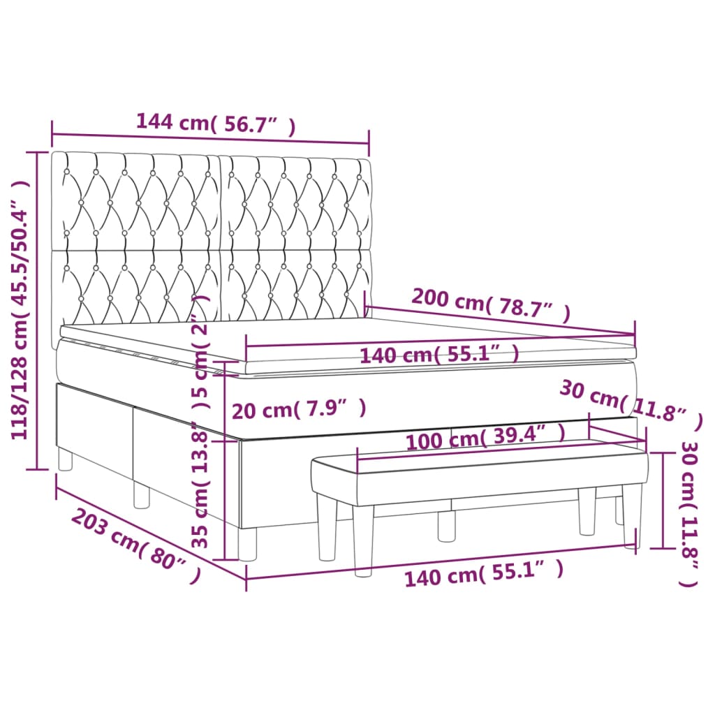 Krevet s oprugama i madracem smeđesivi 140x200 cm tkanina
