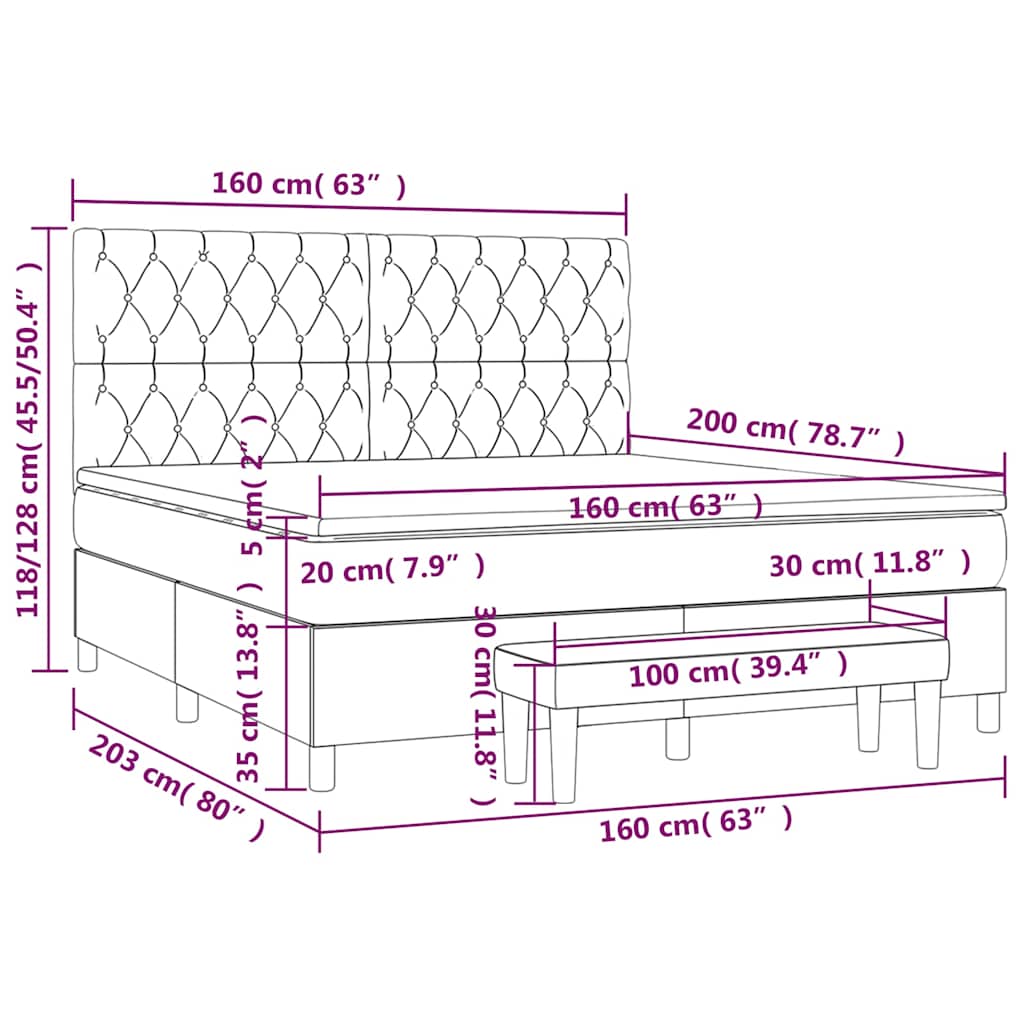 Krevet s oprugama i madracem crni 160x200 cm od tkanine
