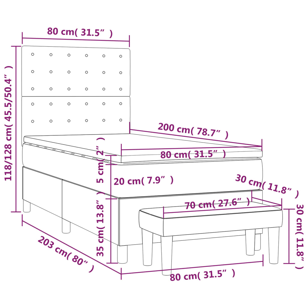 Box spring krevet s madracem crni 80 x 200 cm od tkanine