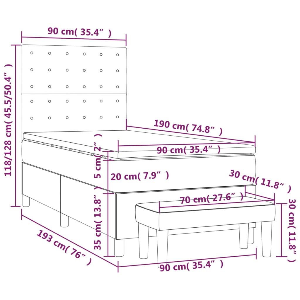 Krevet s oprugama i madracem plavi 90 x 190 cm od tkanine