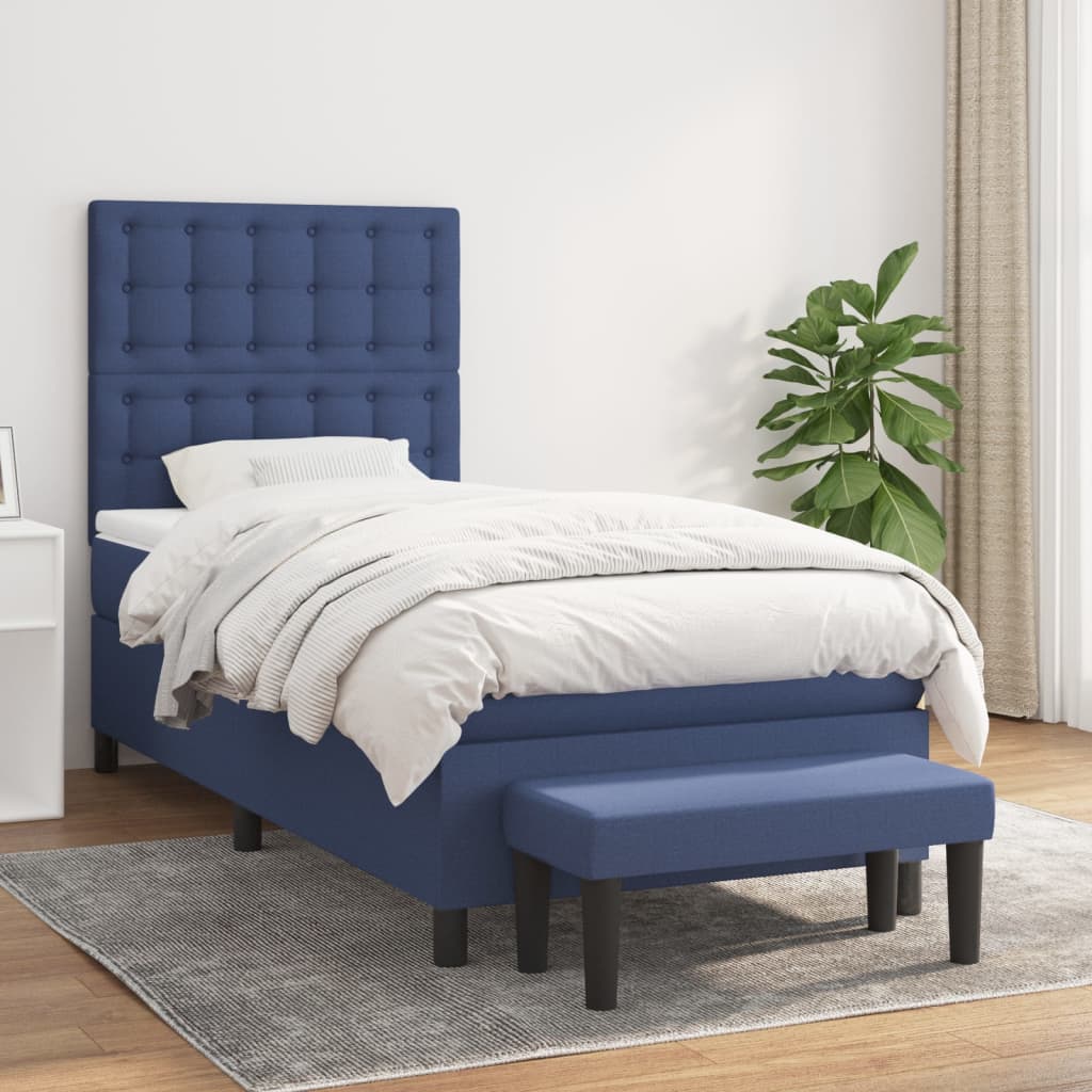 Krevet s oprugama i madracem plavi 90 x 190 cm od tkanine