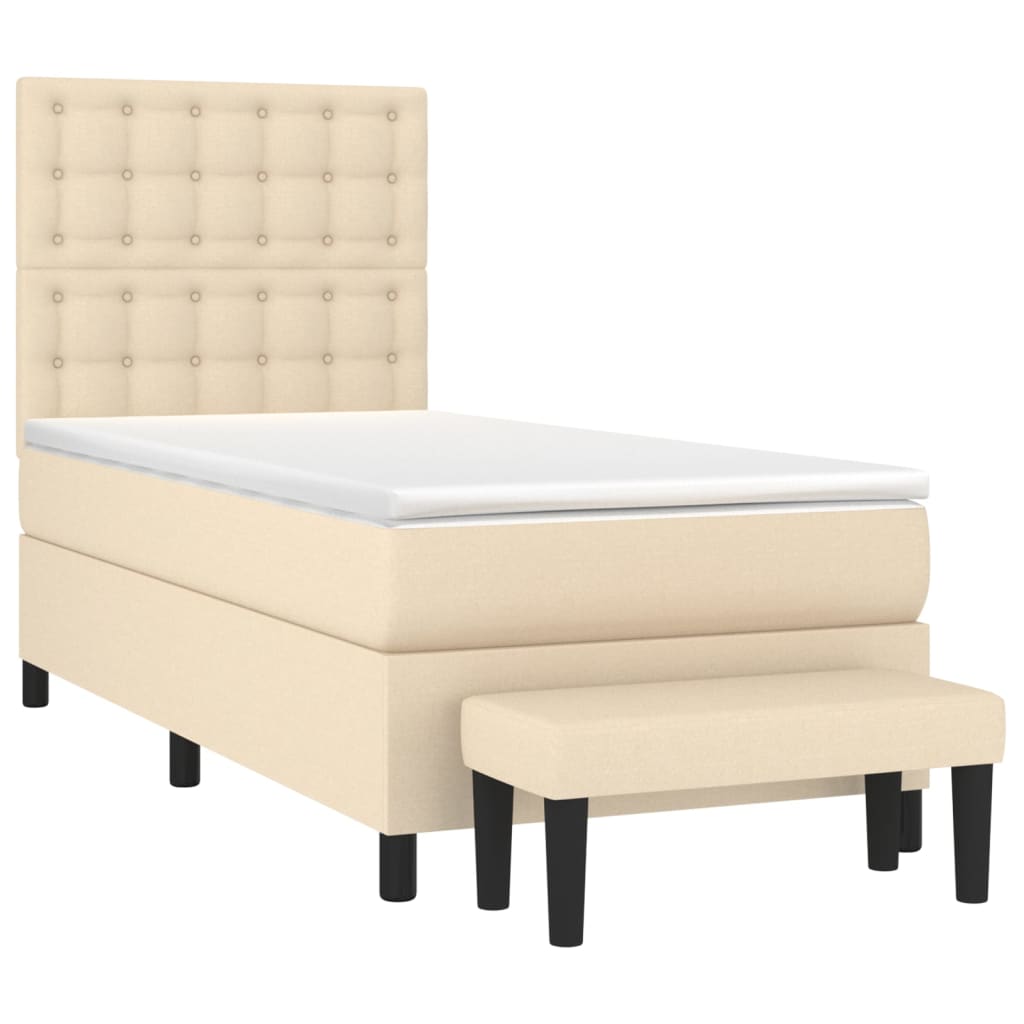 Krevet s oprugama i madracem krem 90 x 200 cm od tkanine