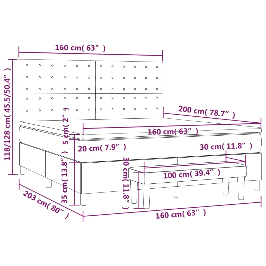 Krevet box spring s madracem svjetlosiva 160x200 cm tkanina