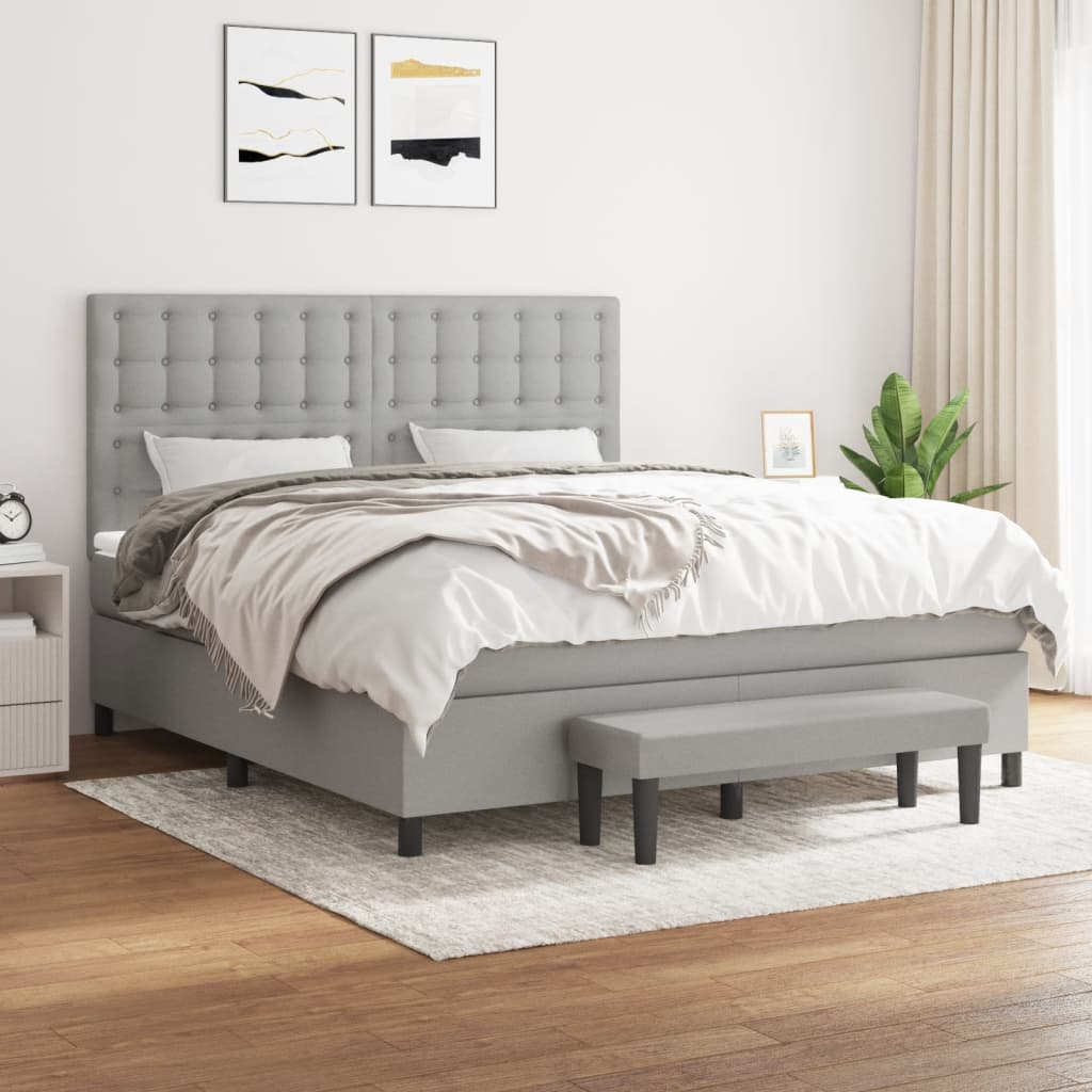 Krevet box spring s madracem svjetlosiva 160x200 cm tkanina