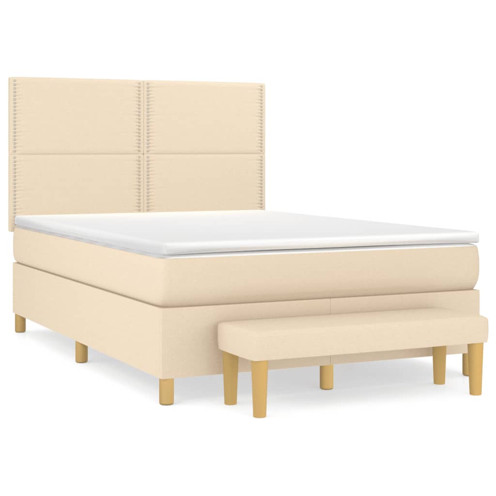 Krevet s oprugama i madracem krem 140 x 190 cm od tkanine