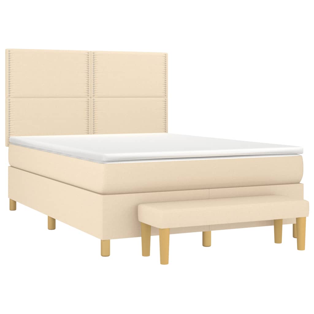 Krevet s oprugama i madracem krem 140 x 190 cm od tkanine