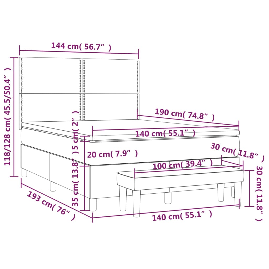 Krevet s oprugama i madracem krem 140 x 190 cm od tkanine