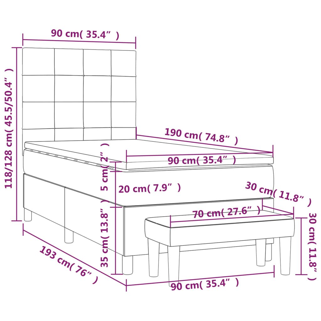 Box spring krevet s madracem svjetlosivi 90x190 cm od tkanine