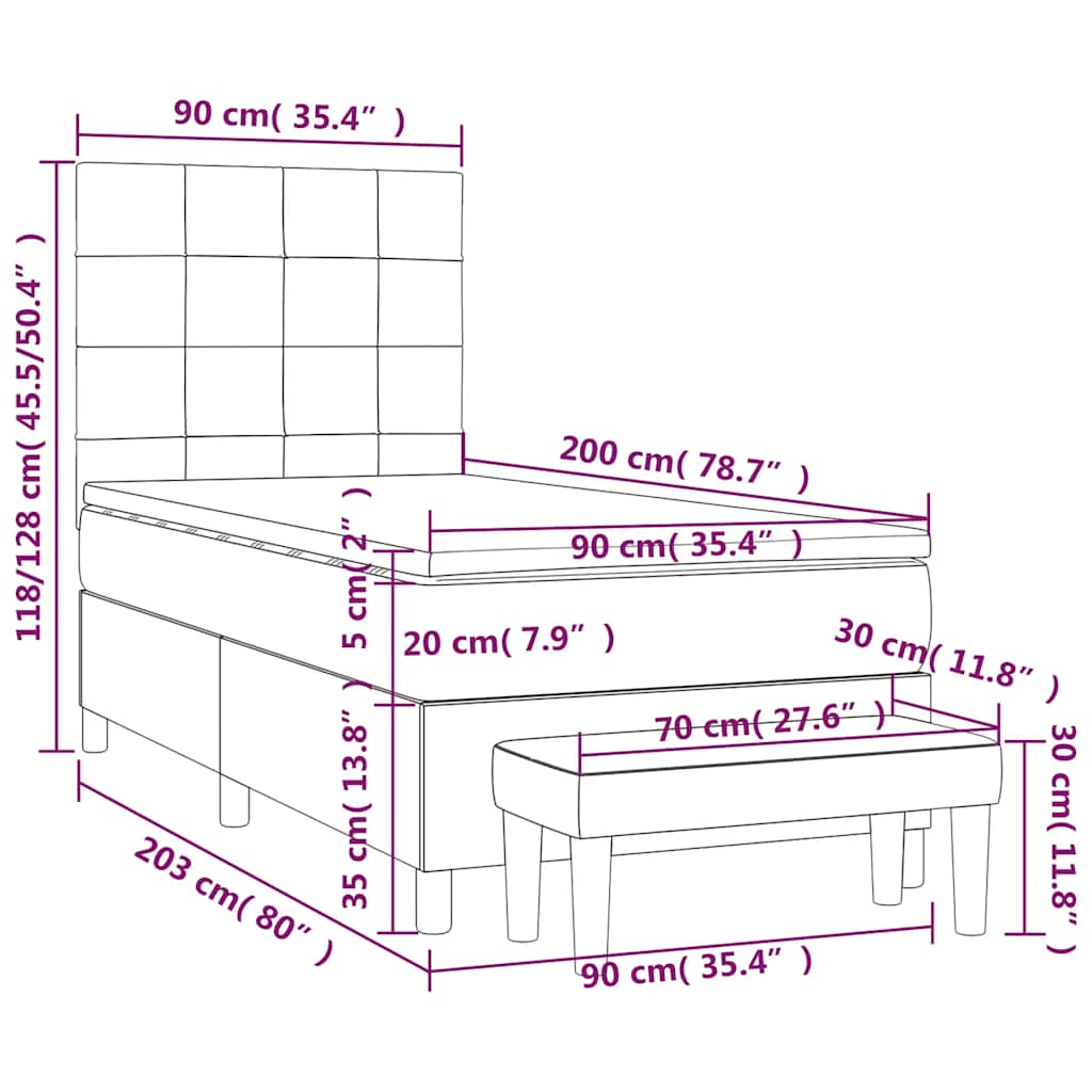Krevet s oprugama i madracem crni 90x200 cm od tkanine