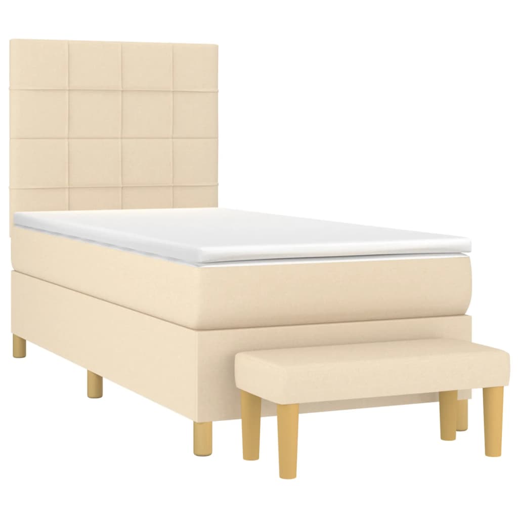 Krevet s oprugama i madracem krem 100 x 200 cm od tkanine
