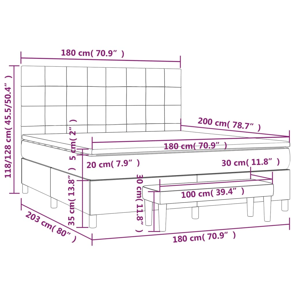 Krevet s oprugama i madracem krem 180x200 cm od tkanine
