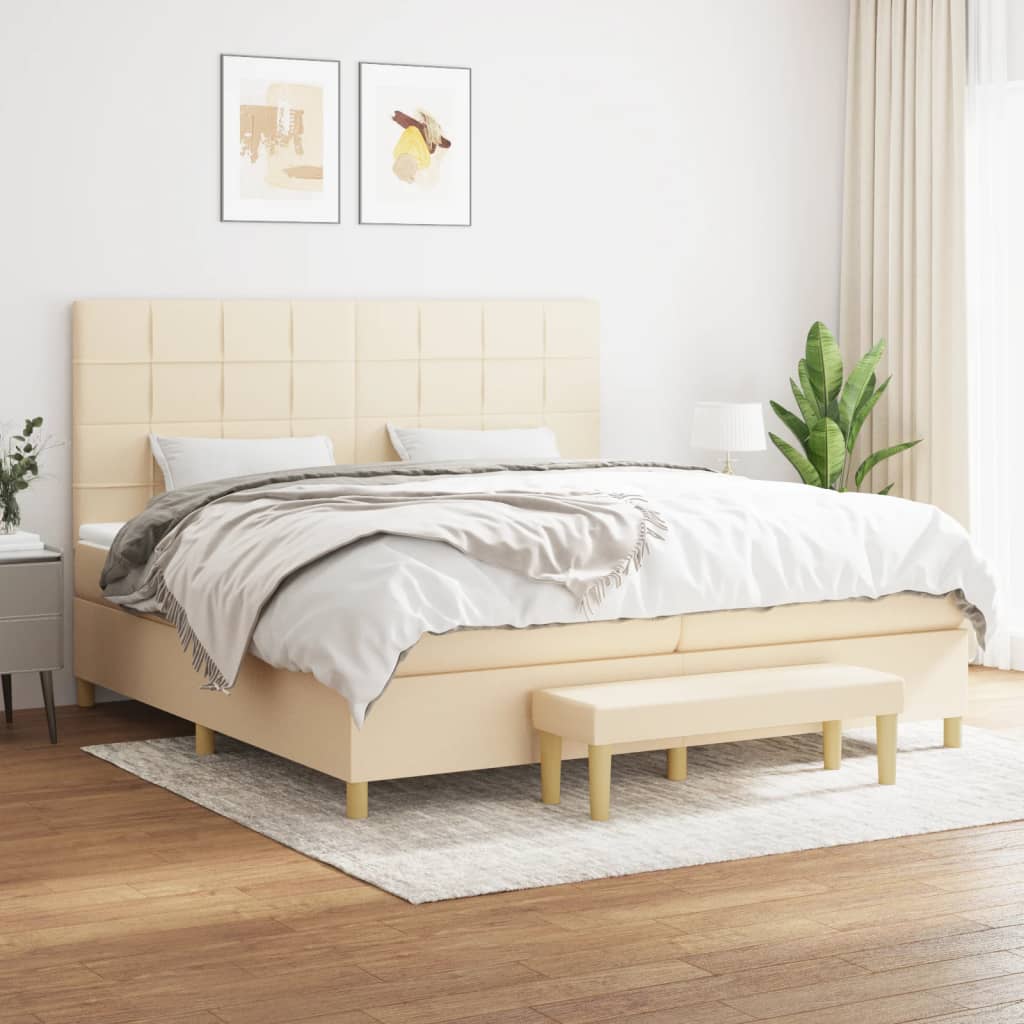 Krevet s oprugama i madracem krem 200 x 200 cm od tkanine