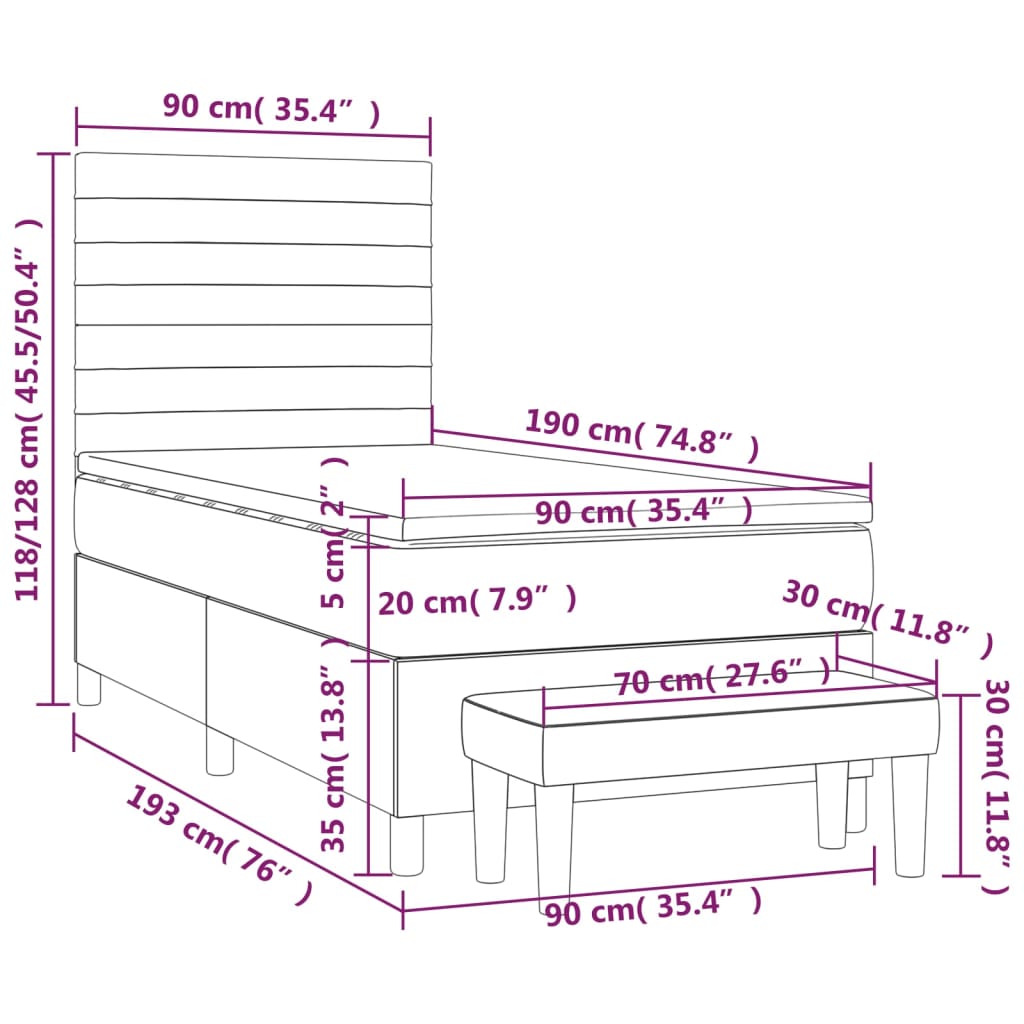 Box spring krevet s madracem svjetlosivi 90x190 cm od tkanine