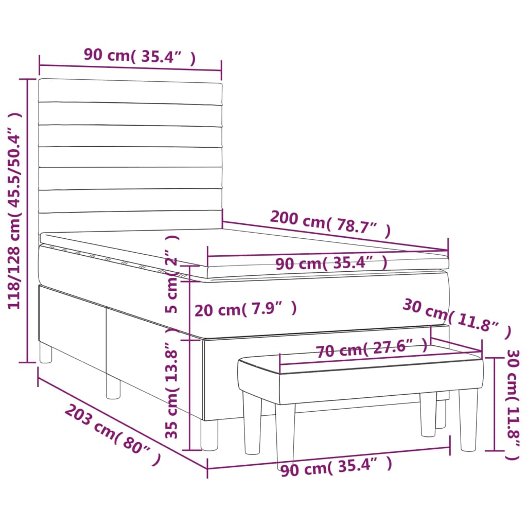 Krevet s oprugama i madracem krem 90 x 200 cm od tkanine