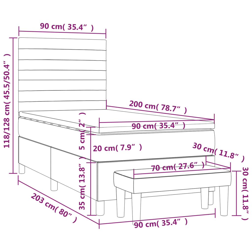 Krevet s oprugama i madracem plavi 90 x 200 cm od tkanine