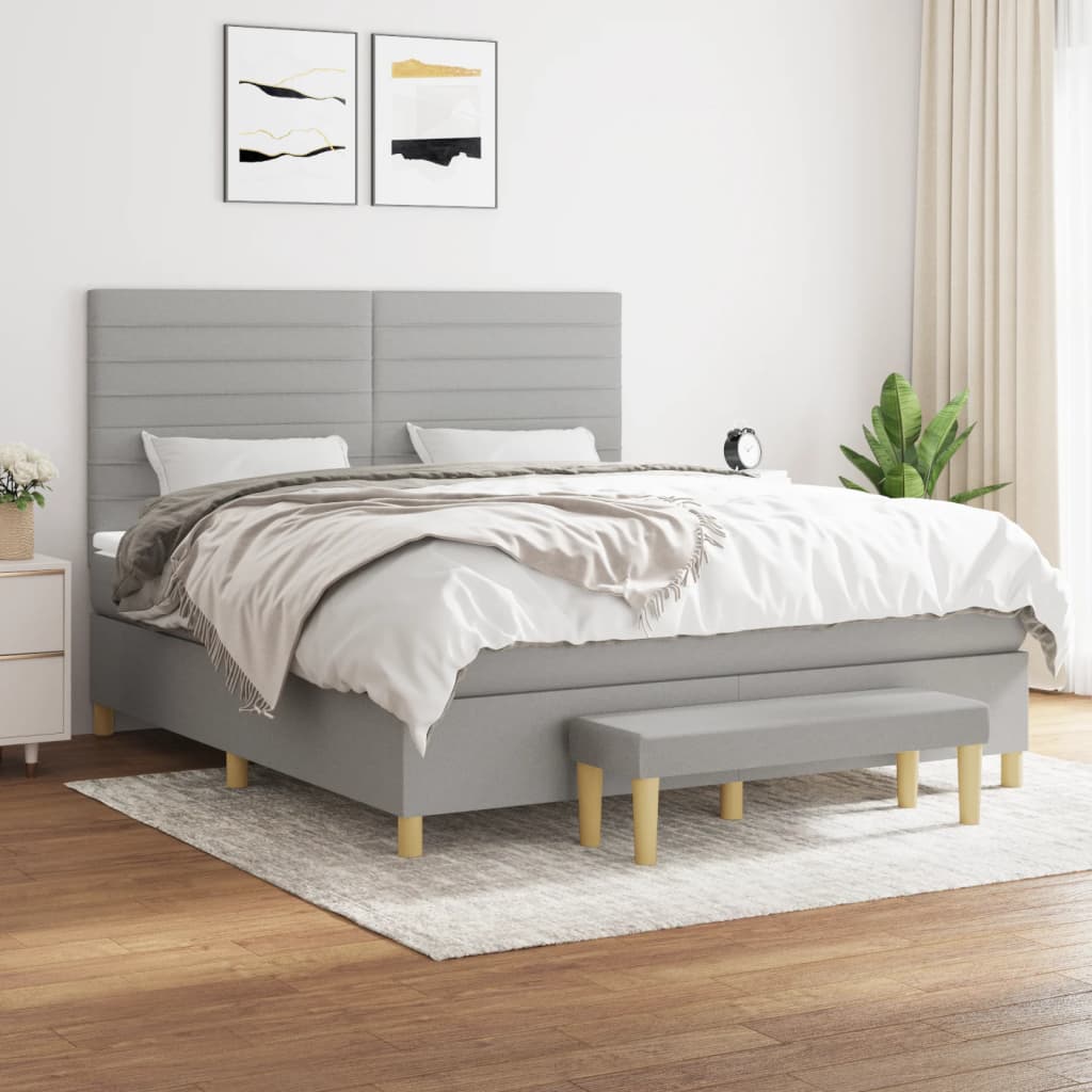 Krevet box spring s madracem svjetlosiva 160x200 cm tkanina