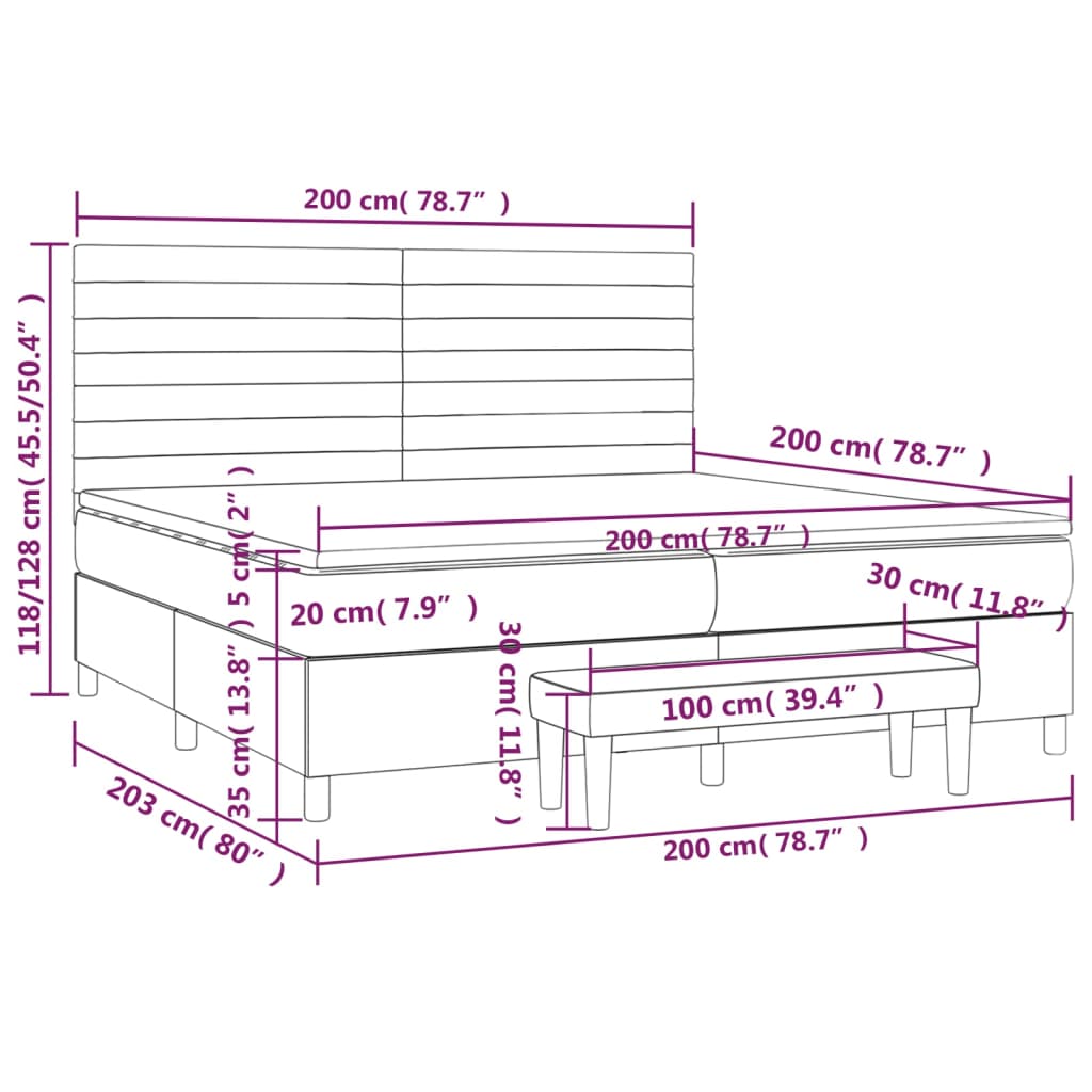Krevet s oprugama i madracem crni 200x200 cm od tkanine