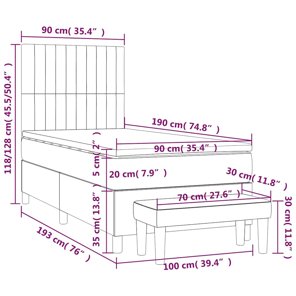 Box spring krevet s madracem crni 90x190 cm od tkanine