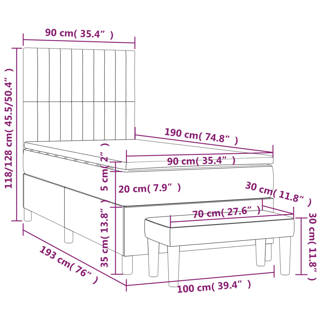 Krevet s oprugama i madracem krem 90 x 190 cm od tkanine