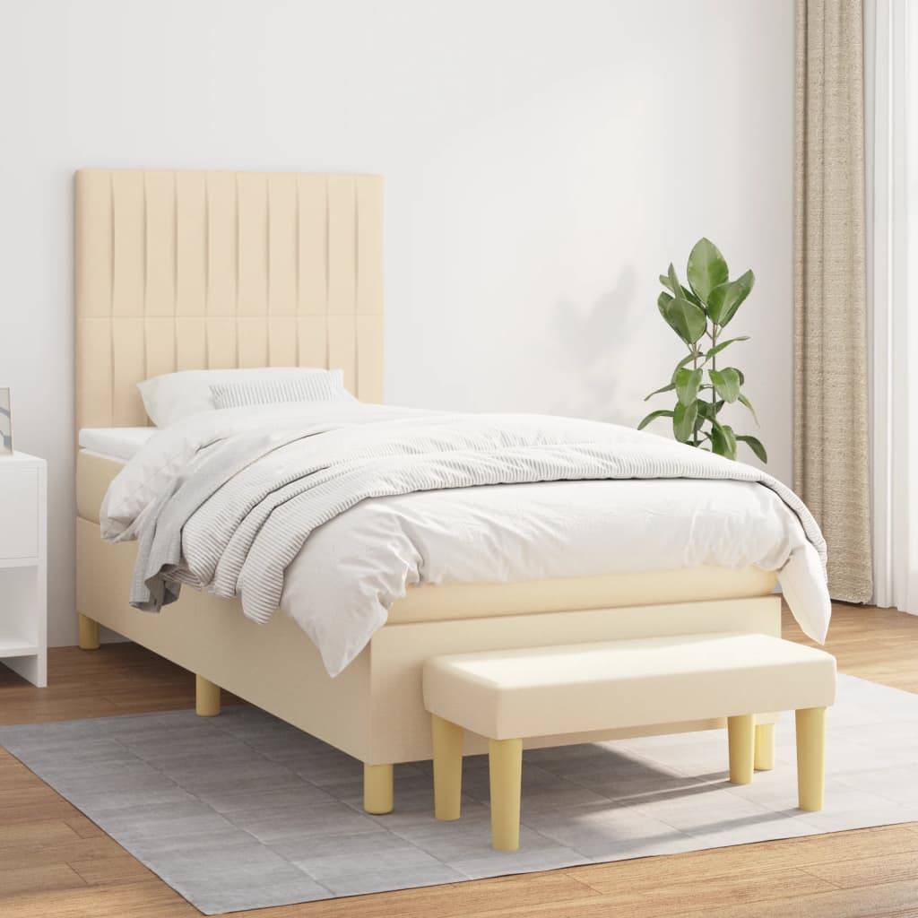 Krevet s oprugama i madracem krem 90 x 200 cm od tkanine