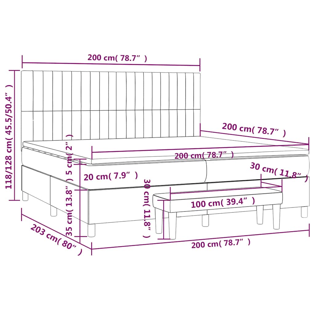 Krevet s oprugama i madracem crni 200x200 cm od tkanine