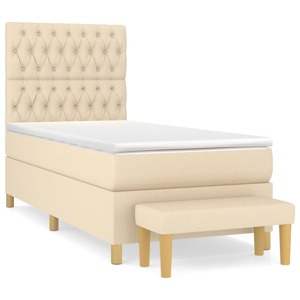 Krevet s oprugama i madracem krem 90 x 190 cm od tkanine