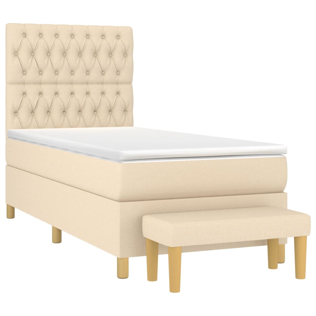 Krevet s oprugama i madracem krem 90 x 190 cm od tkanine