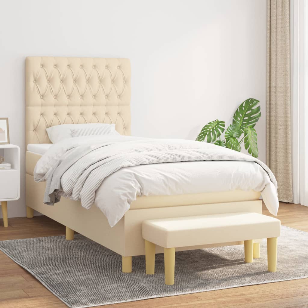 Krevet s oprugama i madracem krem 90 x 190 cm od tkanine