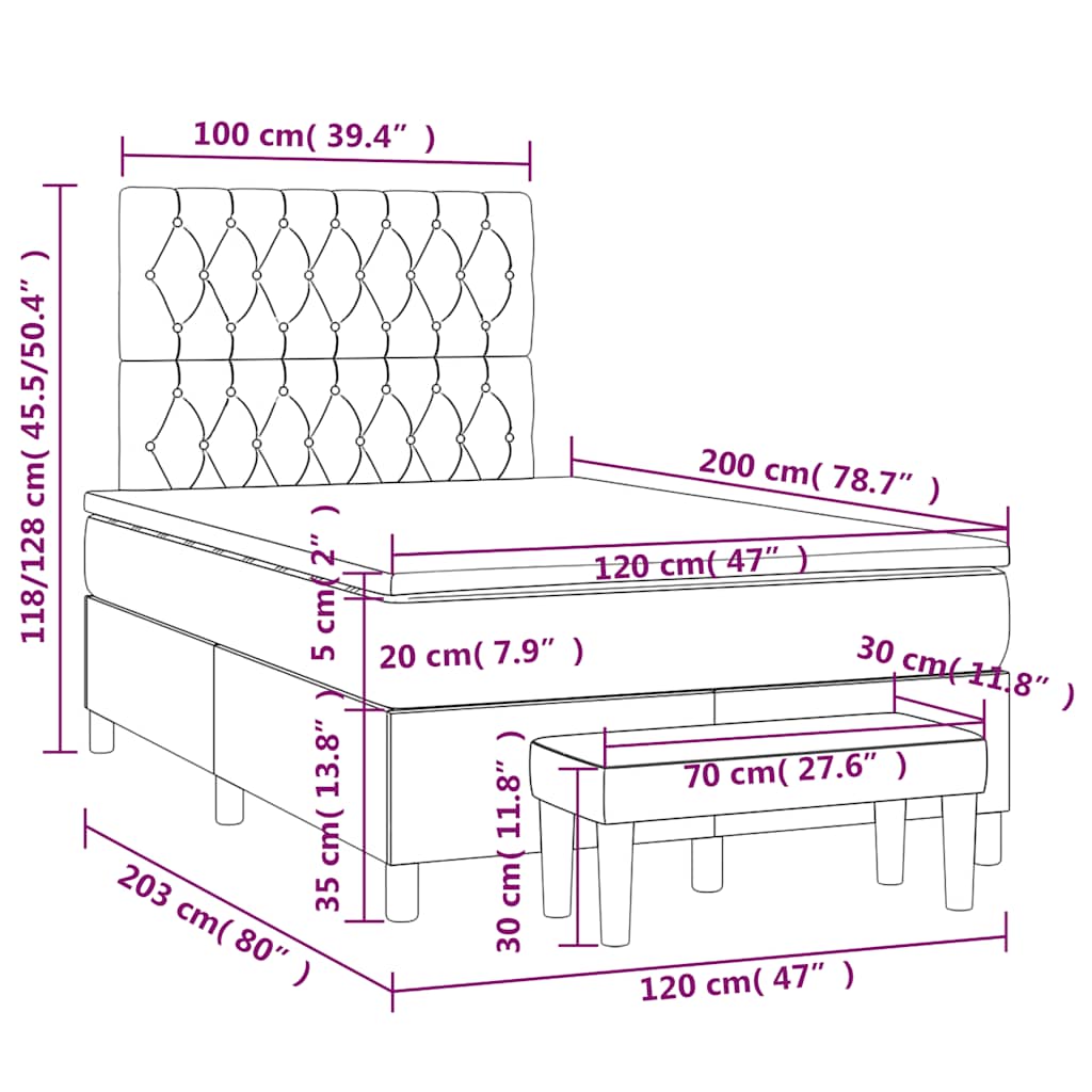 Krevet s oprugama i madracem crni 120 x 200cm od tkanine