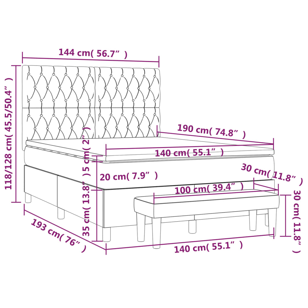 Krevet s oprugama i madracem krem 140 x 190 cm od tkanine