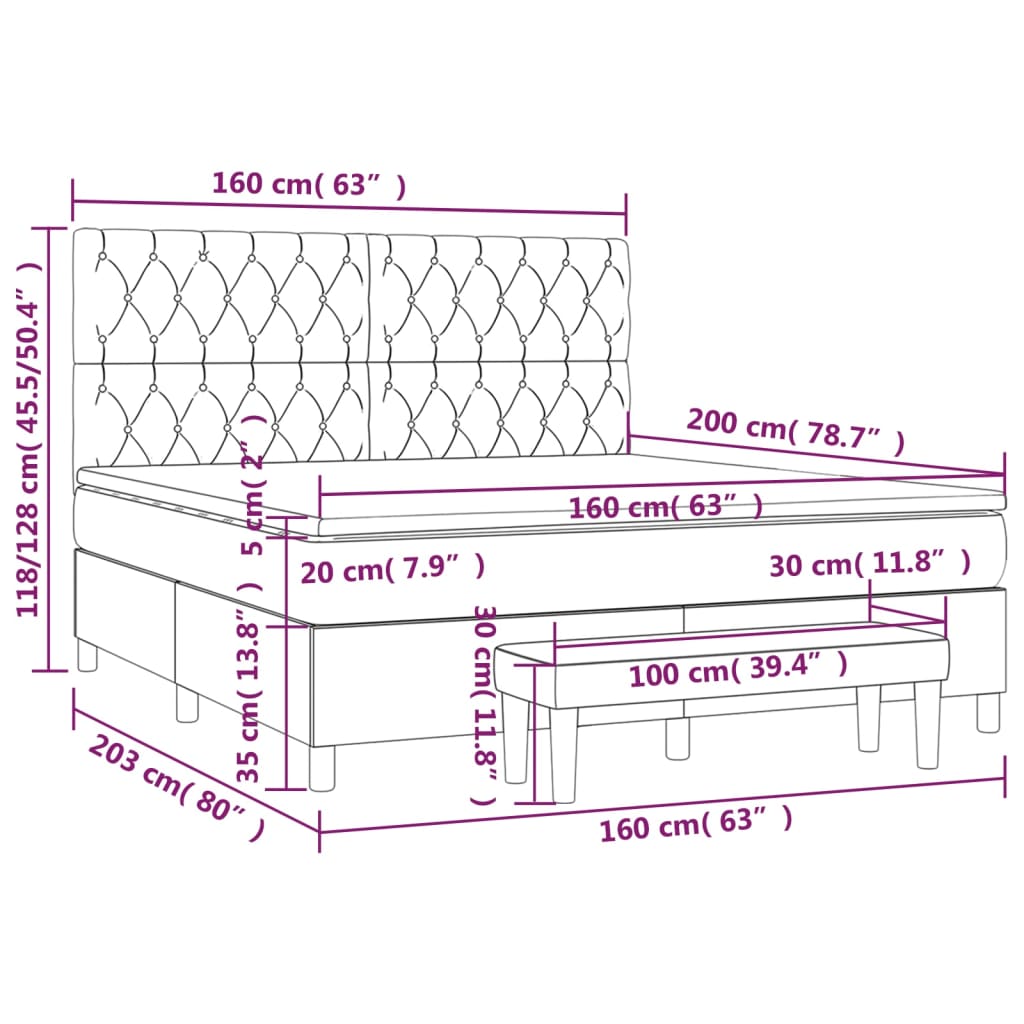 Krevet box spring s madracem svjetlosiva 160x200 cm tkanina