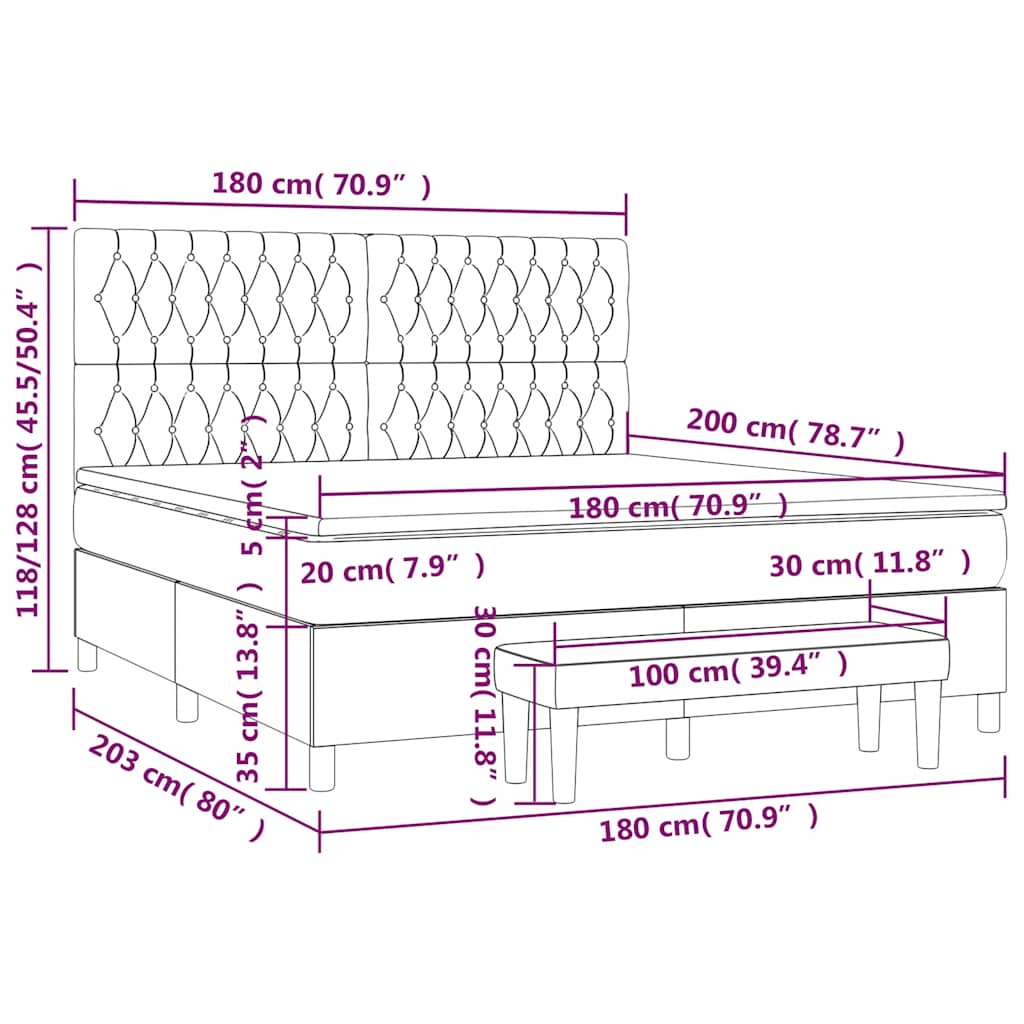 Krevet s oprugama i madracem crni 180x200 cm od tkanine