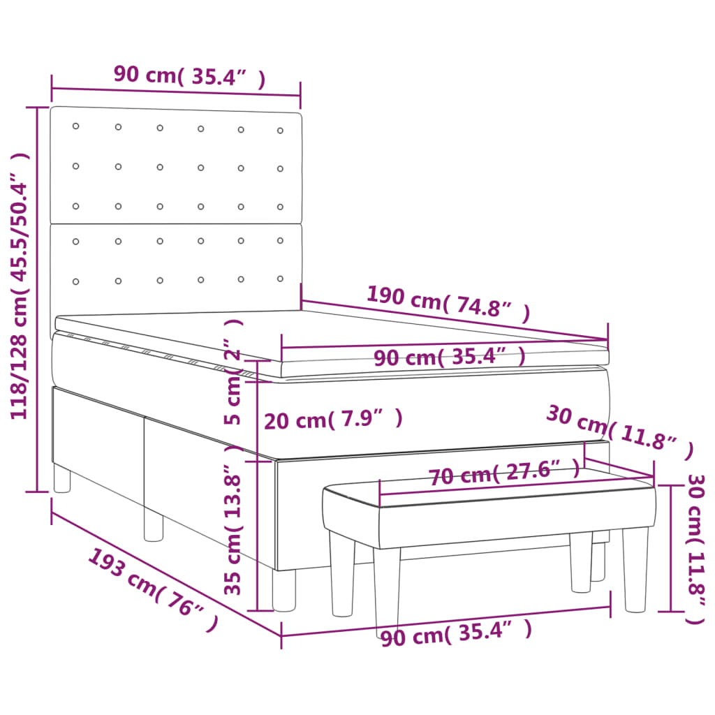 Krevet s oprugama i madracem krem 90 x 190 cm od tkanine