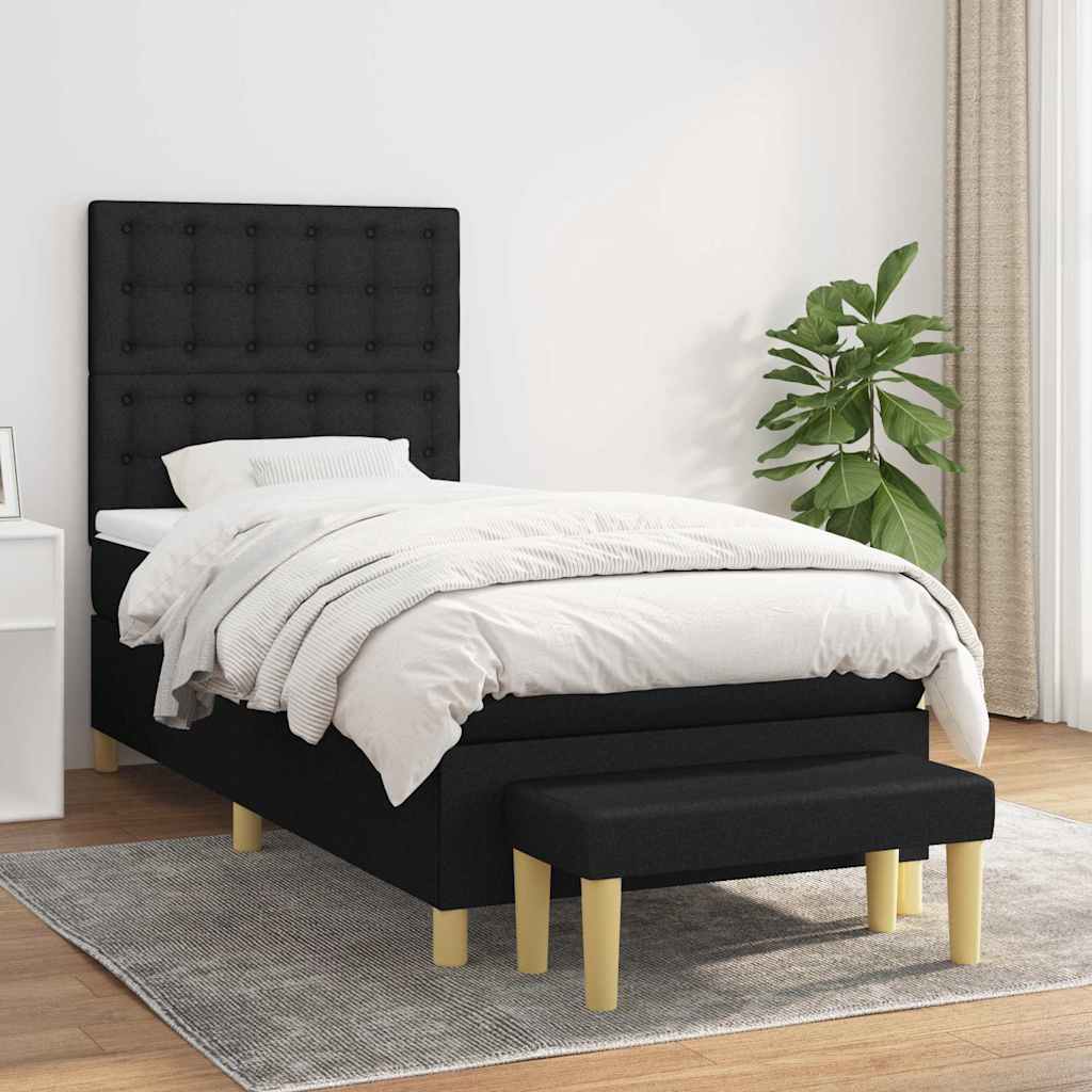 Krevet s oprugama i madracem crni 100 x 200 cm od tkanine