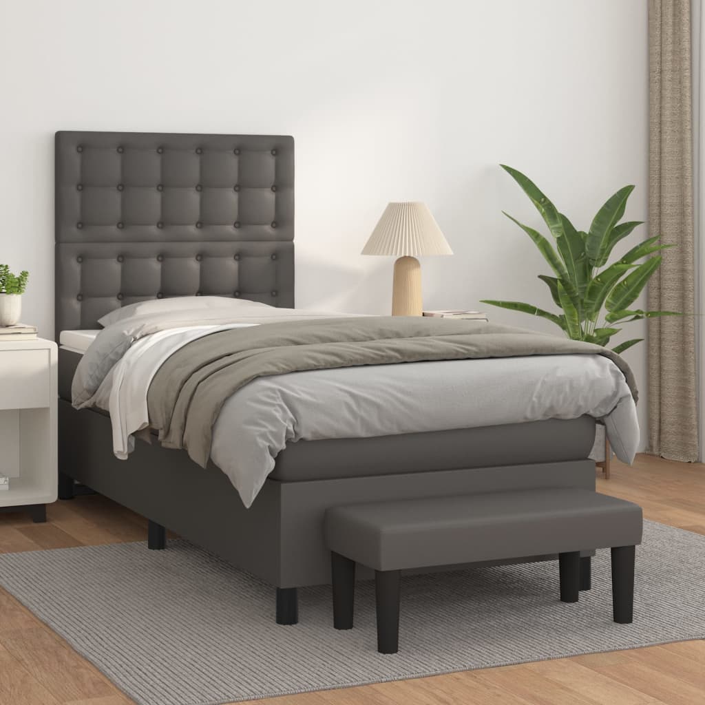 Krevet s oprugama i madracem sivi 100x200 cm od umjetne kože