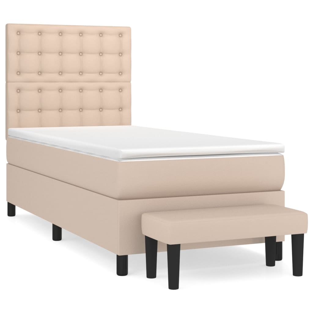 Krevet s oprugama i madrac cappuccino 100x200cm od umjetne kože