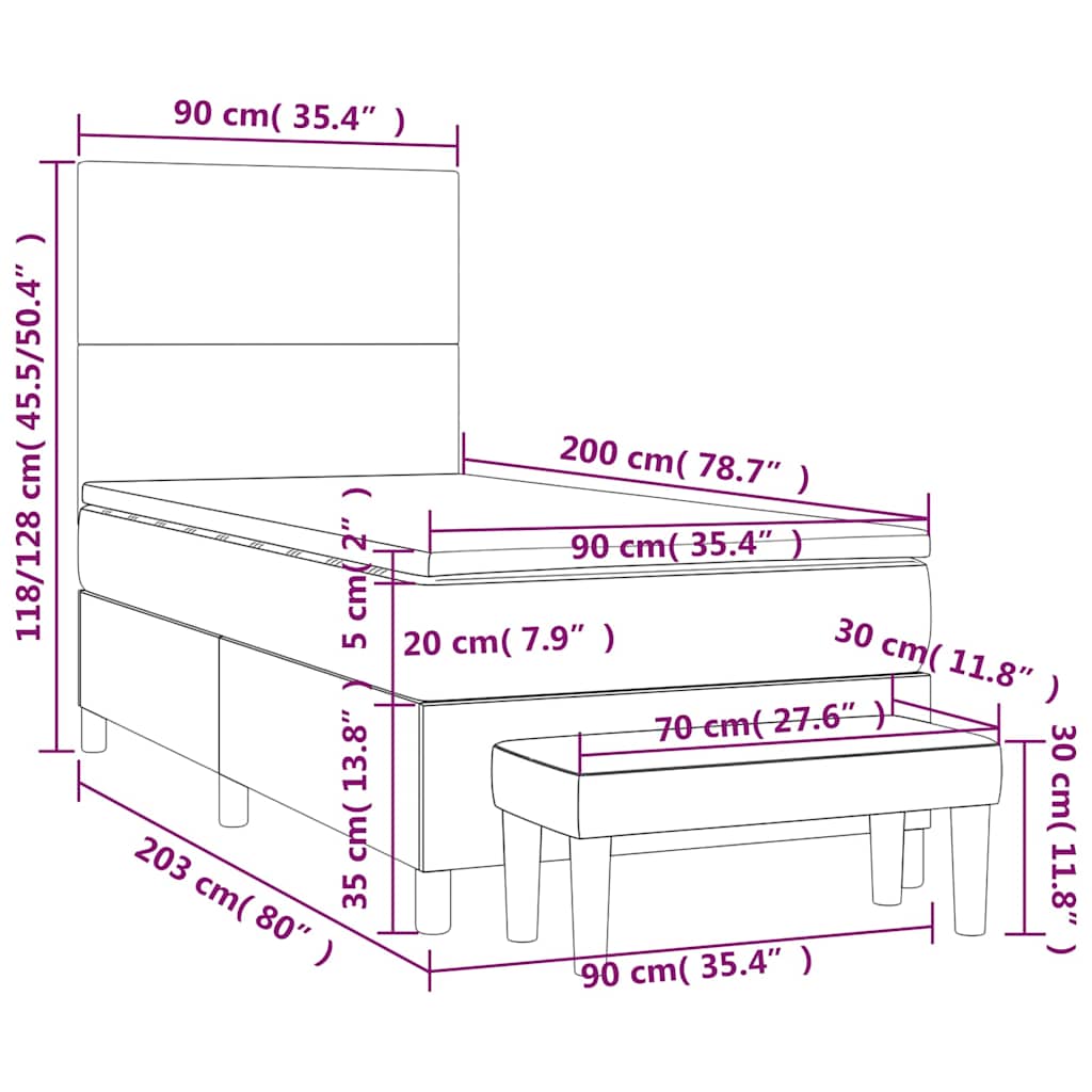 Box spring krevet s madracem tamnoplavi 90x200 cm baršunasti