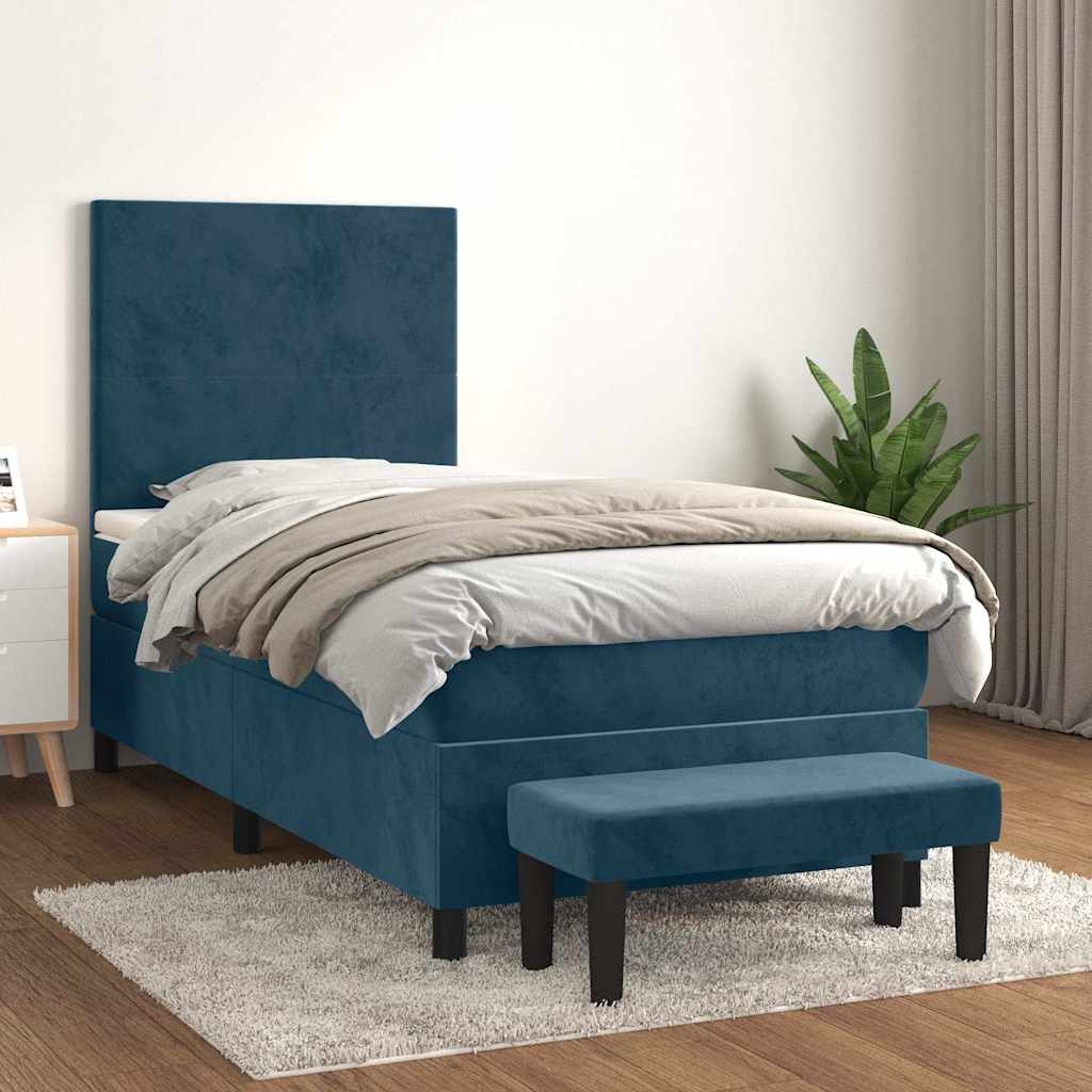 Box spring krevet s madracem tamnoplavi 90x200 cm baršunasti