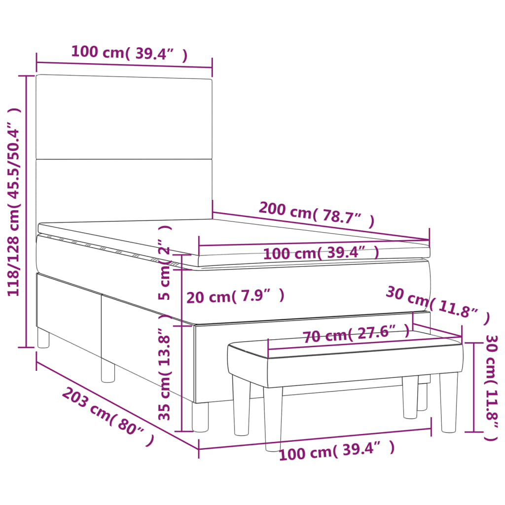 Box spring krevet s madracem svjetlosivi 100x200 cm baršunasti