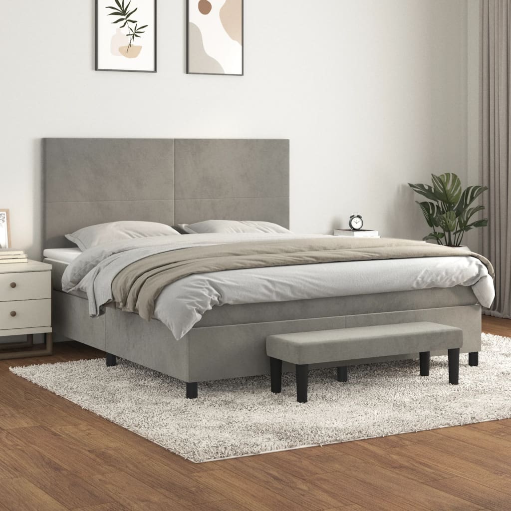 Krevet s oprugama i madracem svjetlosivi 180x200 cm baršunasti