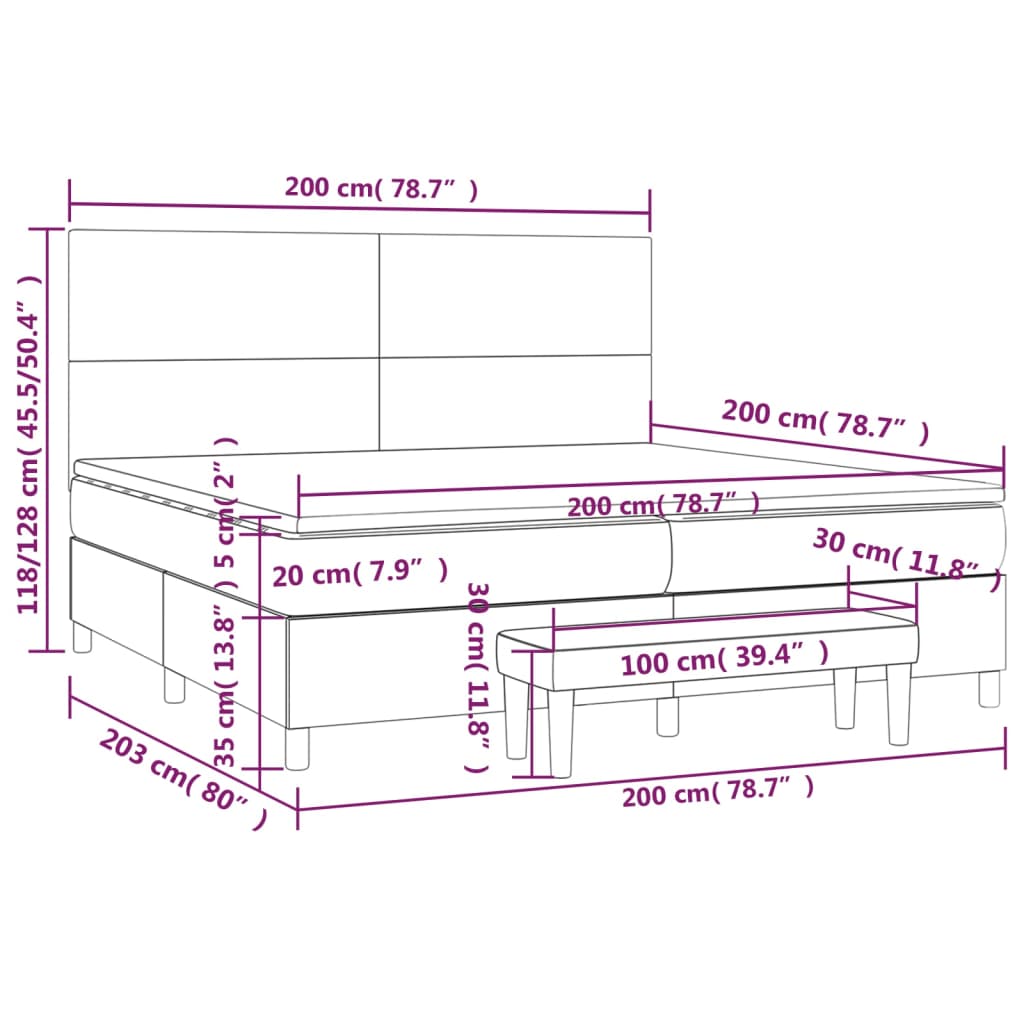 Krevet s oprugama i madracem crni 200x200 cm baršunasti