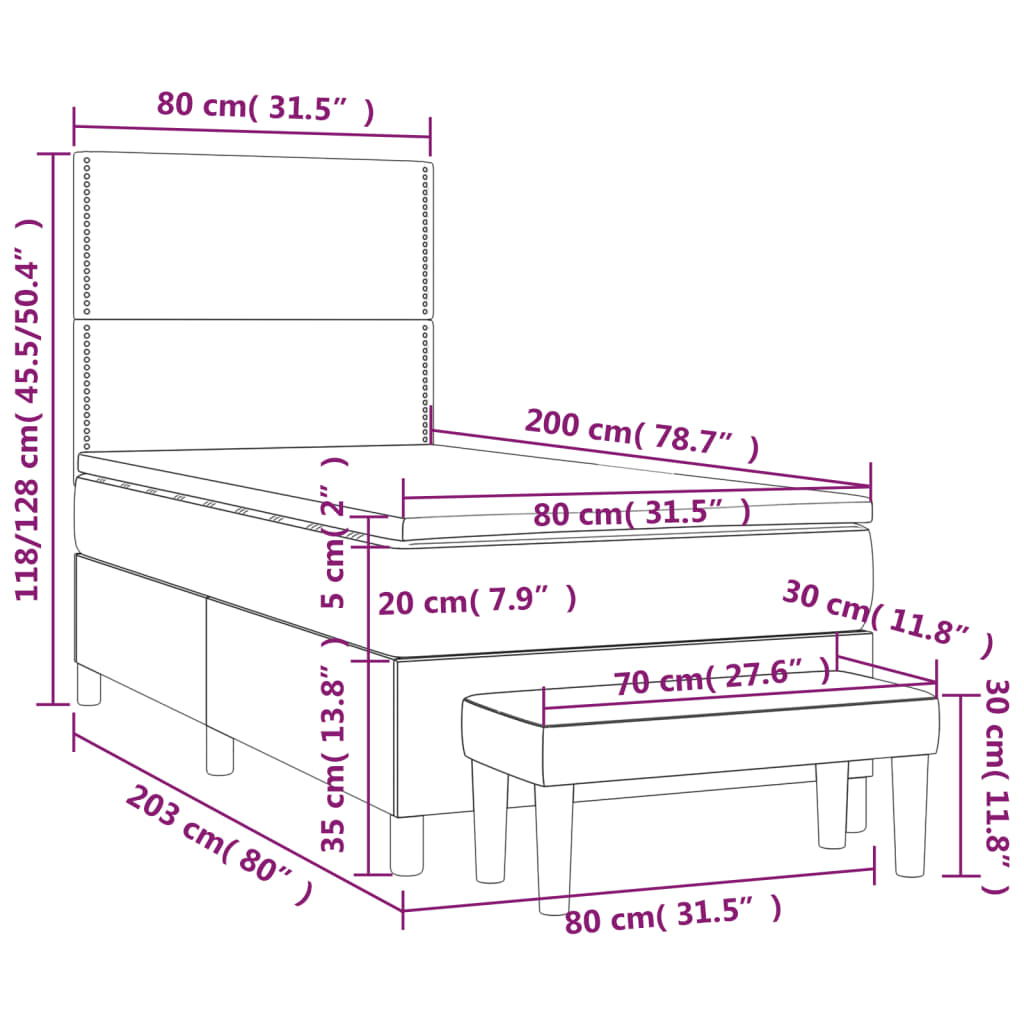 Box spring krevet s madracem tamnosivi 80 x 200 cm baršunasti