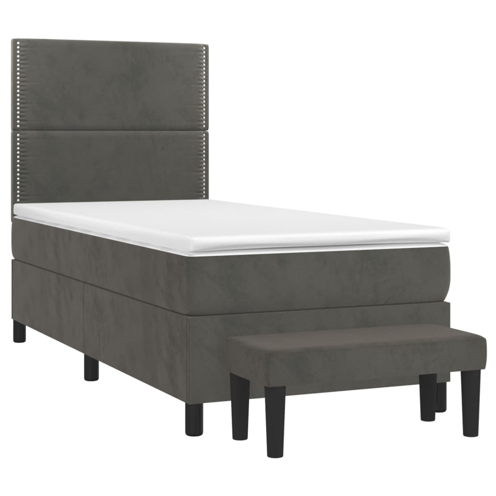 Box spring krevet s madracem tamnosivi 90x190 cm baršunasti