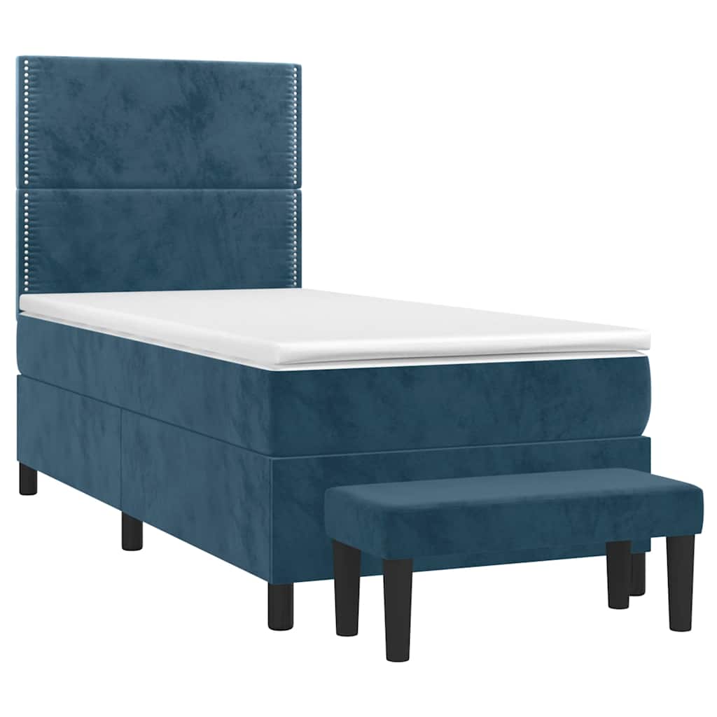 Box spring krevet s madracem tamnoplavi 90x190 cm baršunasti