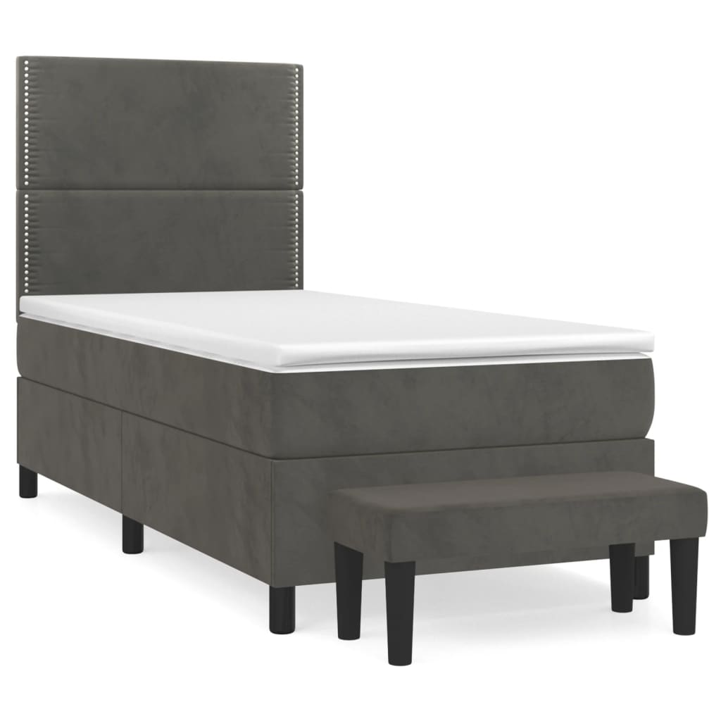 Box spring krevet s madracem tamnosivi 90x200 cm baršunasti