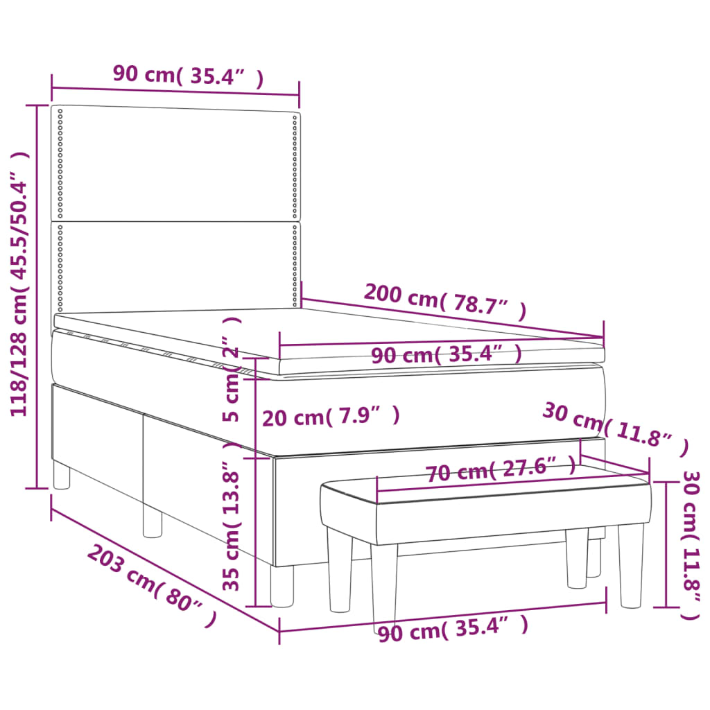 Box spring krevet s madracem tamnosivi 90x200 cm baršunasti