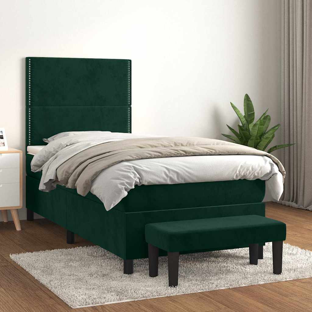 Box spring krevet s madracem tamnozeleni 90x200 cm baršunasti