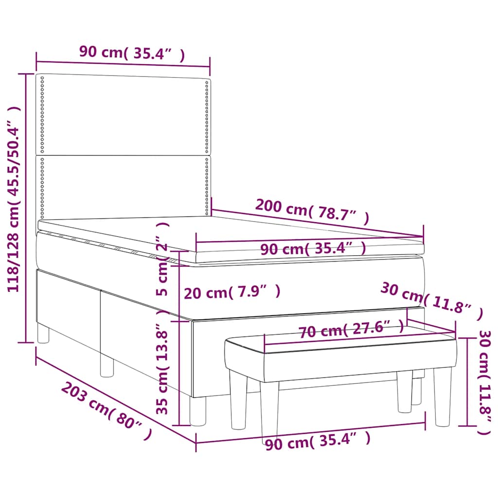 Box spring krevet s madracem tamnoplavi 90x200 cm baršunasti