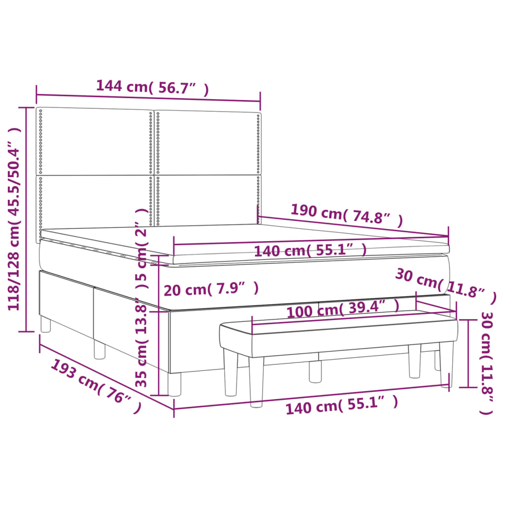 Krevet s oprugama i madracem svjetlosivi 140x190 cm baršunasti