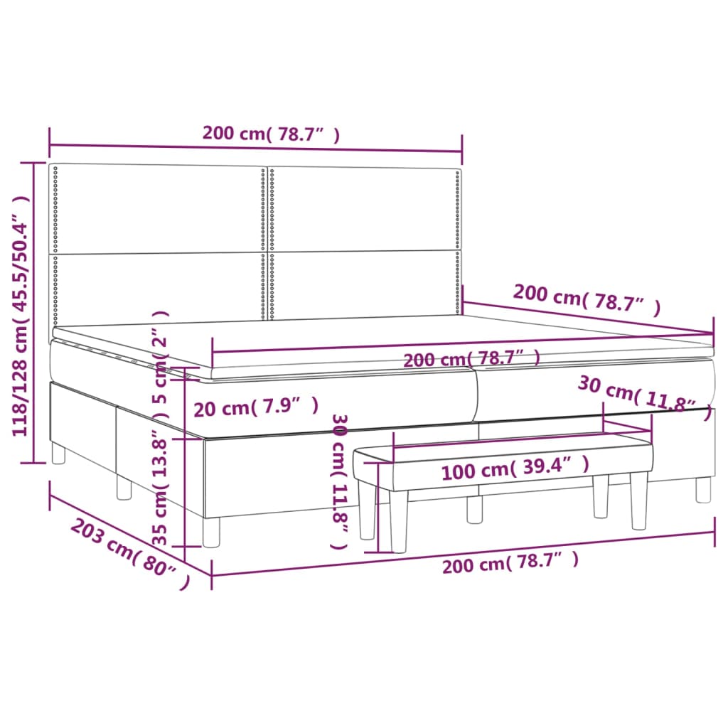 Krevet s oprugama i madracem svjetlosivi 200x200 cm baršunasti